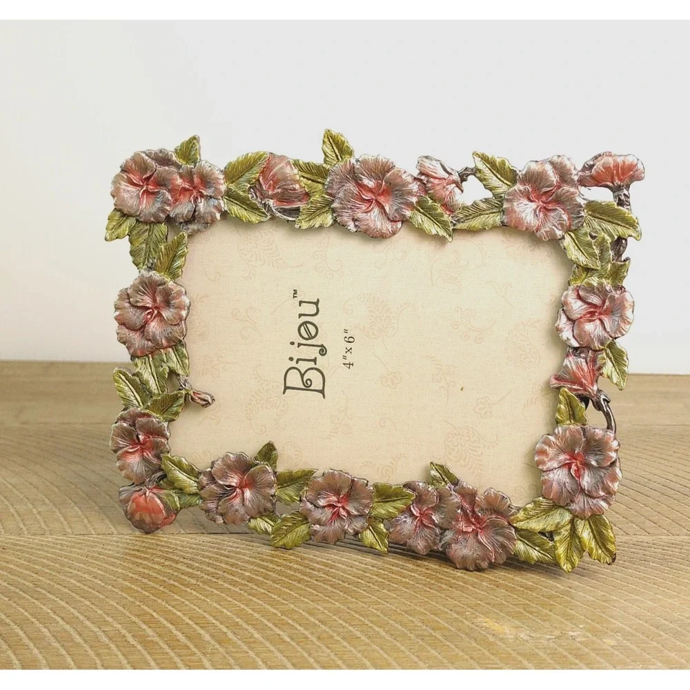 Bijou Picture Frame Flowers Enamel Floral Portrait Frame 4x6